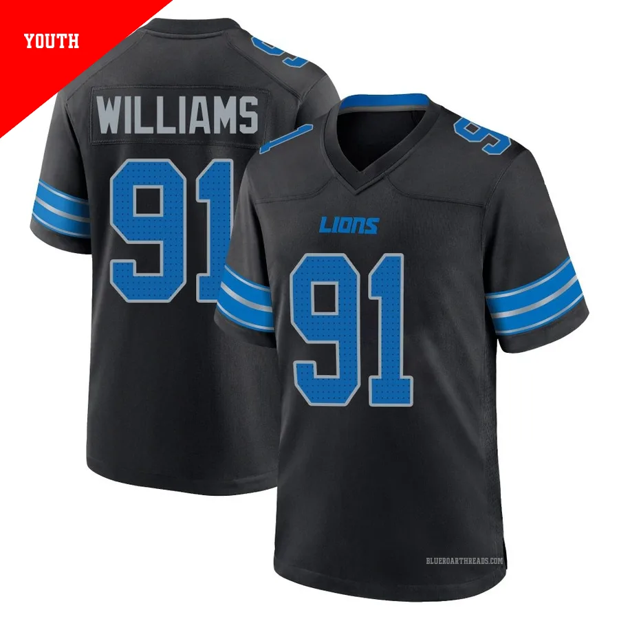 Youth Tyleik Williams ＃91 Detroit Lions Black Game Alternate 2nd Jersey
