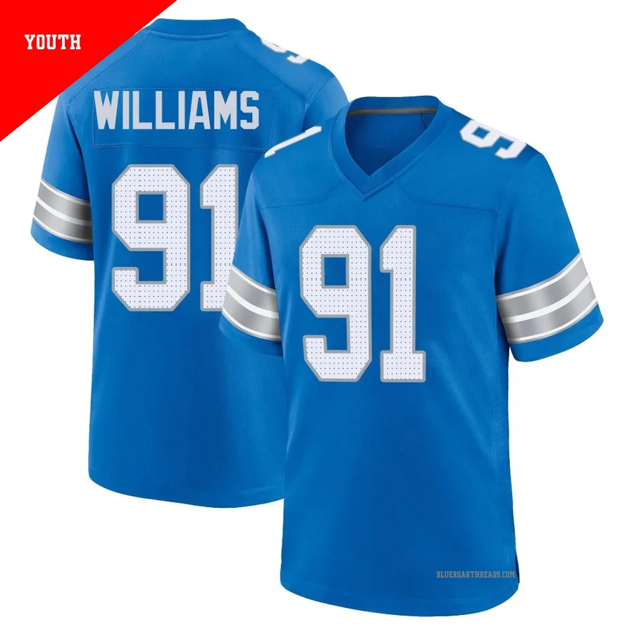 Youth Tyleik Williams ＃91 Detroit Lions Blue Game 2nd Jersey