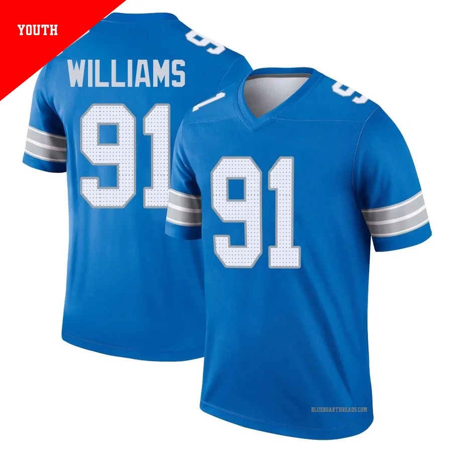 Youth Tyleik Williams ＃91 Detroit Lions Blue Legend 2nd Jersey