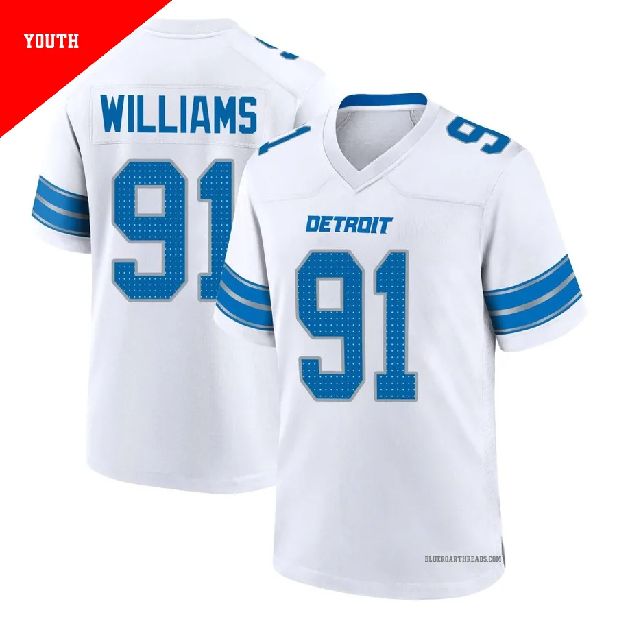 Youth Tyleik Williams ＃91 Detroit Lions White Game 2nd Jersey