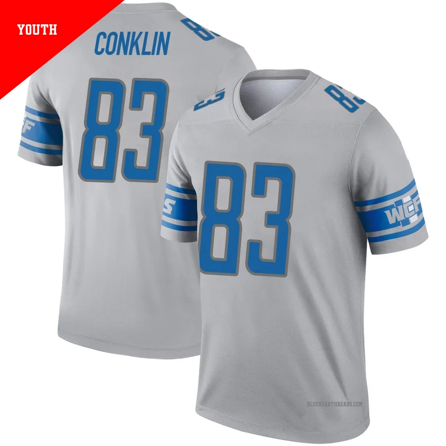 Youth Tyler Conklin ＃83 Detroit Lions Gray Legend Inverted Jersey