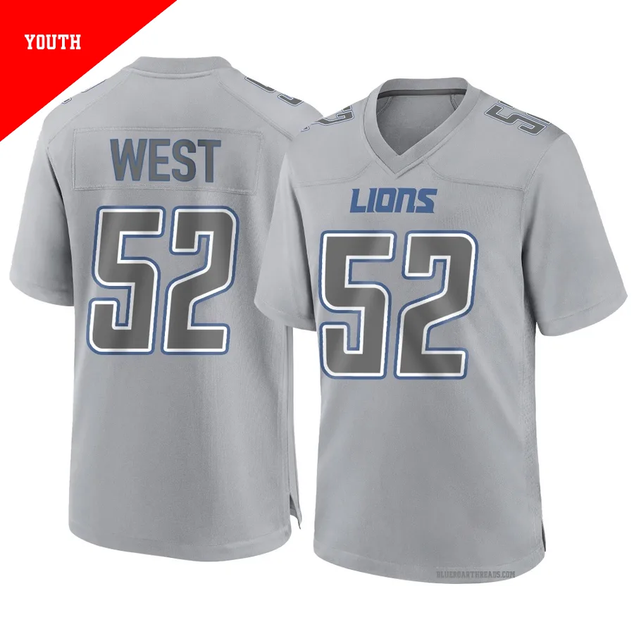 Youth Tyre West ＃52 Detroit Lions Gray Game Atmosphere Fashion Jersey