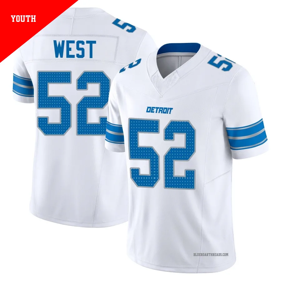 Youth Tyre West ＃52 Detroit Lions White Limited Vapor F.U.S.E. 2nd Jersey