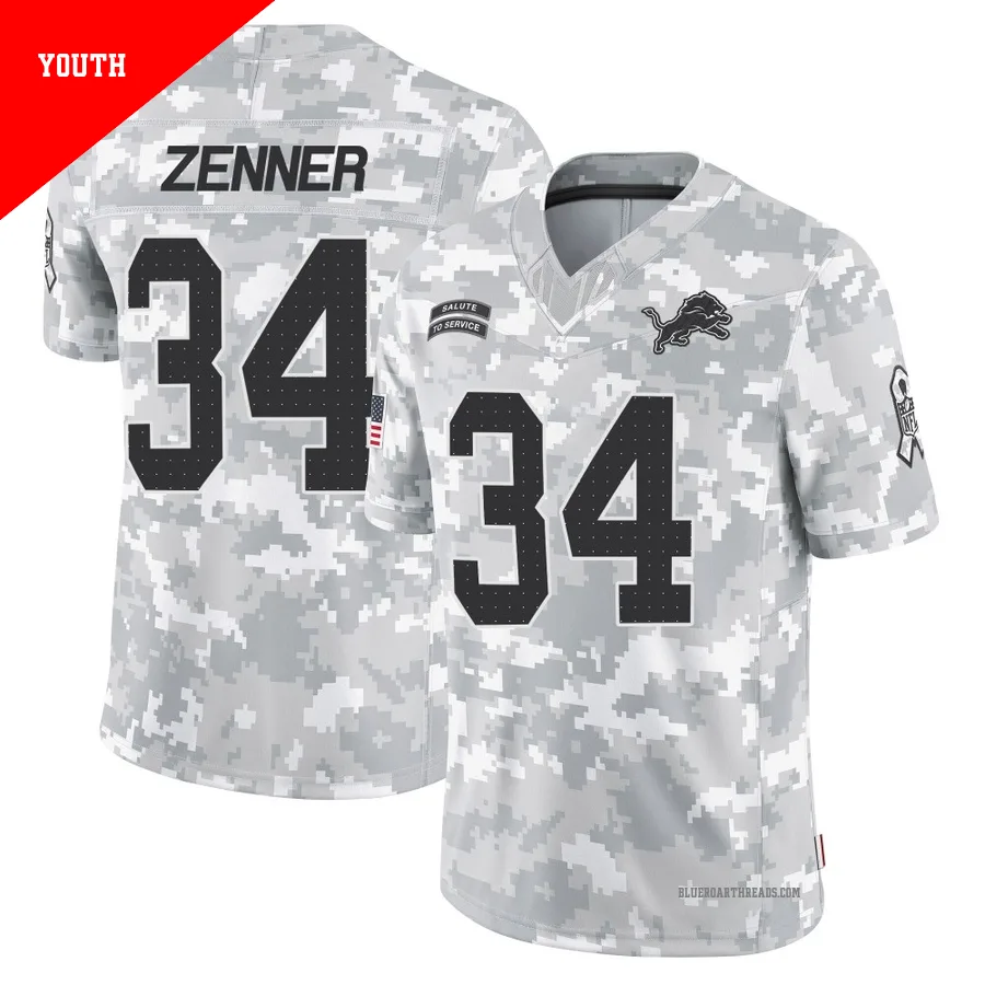 Youth Zach Zenner ＃34 Detroit Lions Arctic Camo Limited 2024 Salute to Service Jersey